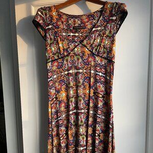 Betsey Johnson Print Cocktail Dress Blue/Gold - Size L